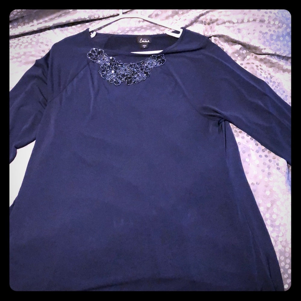 Beautiful Navy dress top with embellished neckline